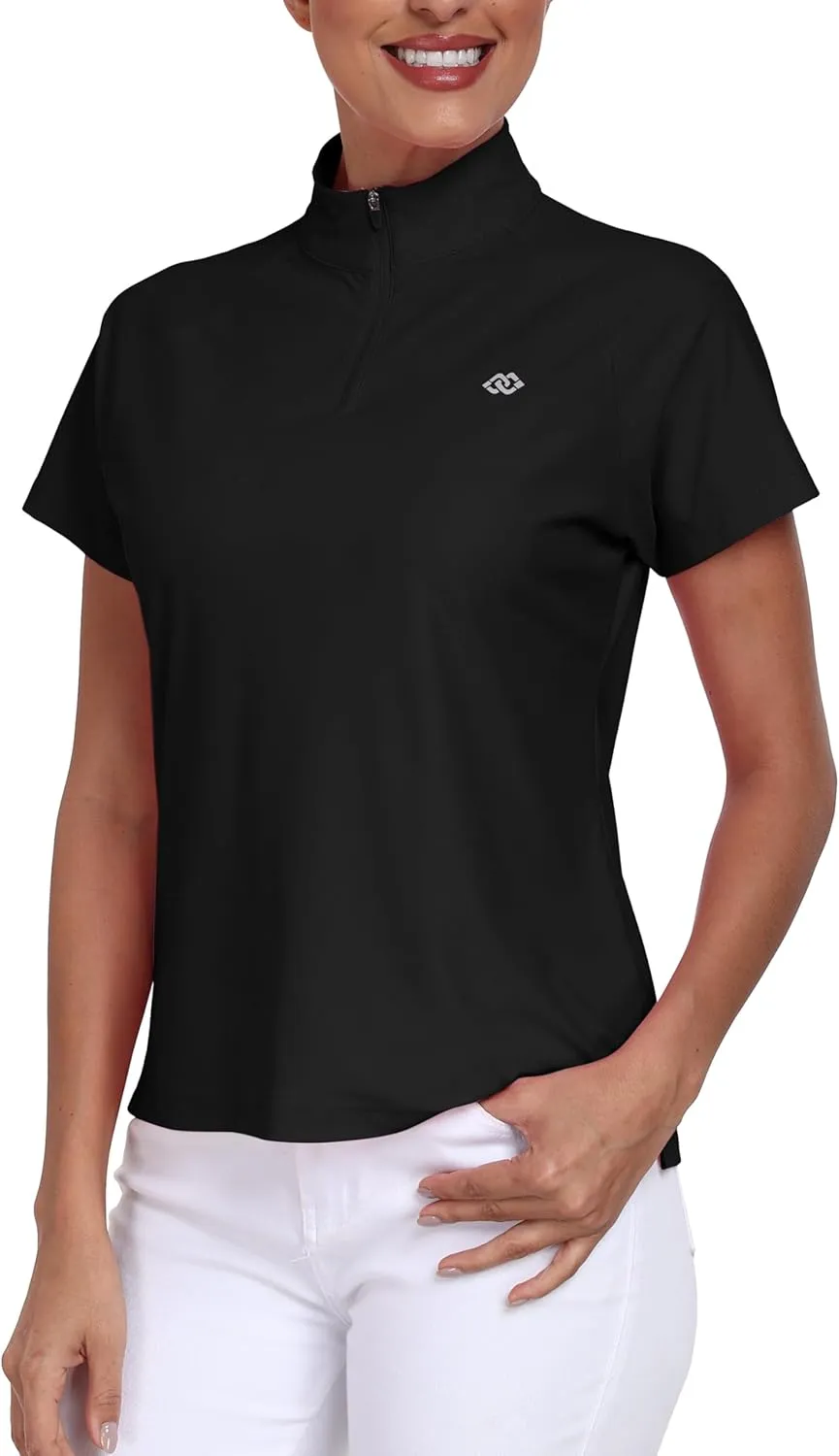 MoFiz Women's UPF 50  Golf Polo Tennis Shirt 1/4 Zip Short Sleeve Collared Athletic Top Quick Dry for Workout Outdoor Sports