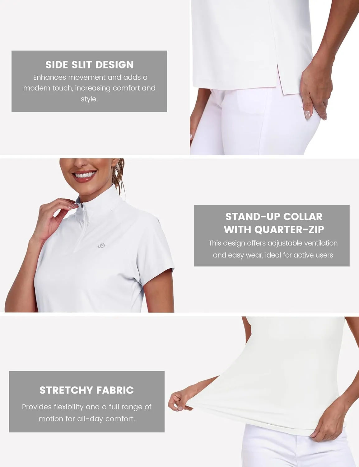 MoFiz Women's UPF 50  Golf Polo Tennis Shirt 1/4 Zip Short Sleeve Collared Athletic Top Quick Dry for Workout Outdoor Sports