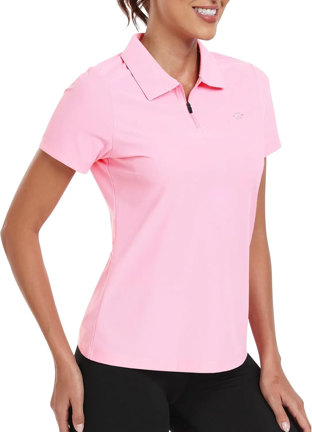 MoFiz Women's UPF 50  Golf Polo Tennis Shirt 1/4 Zip Short Sleeve Collared Athletic Top Quick Dry for Workout Outdoor Sports