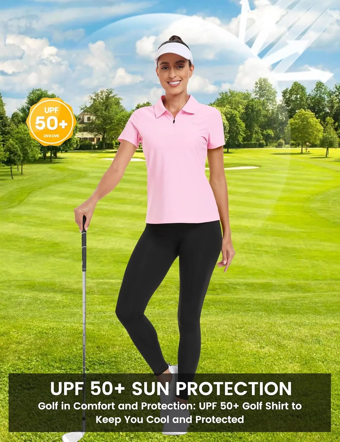 MoFiz Women's UPF 50  Golf Polo Tennis Shirt 1/4 Zip Short Sleeve Collared Athletic Top Quick Dry for Workout Outdoor Sports