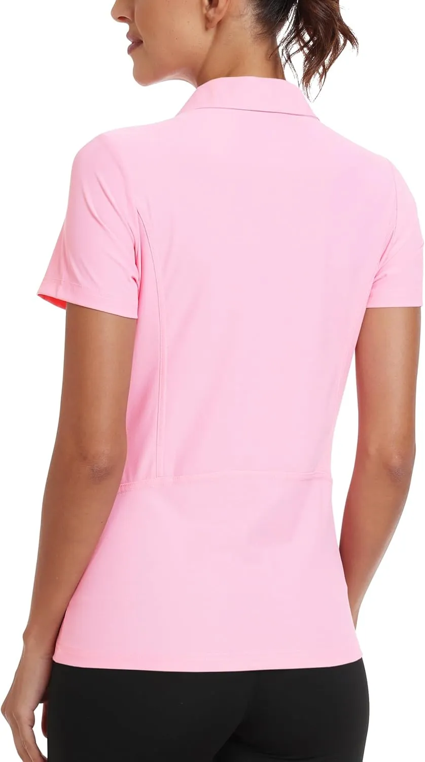 MoFiz Women's UPF 50  Golf Polo Tennis Shirt 1/4 Zip Short Sleeve Collared Athletic Top Quick Dry for Workout Outdoor Sports