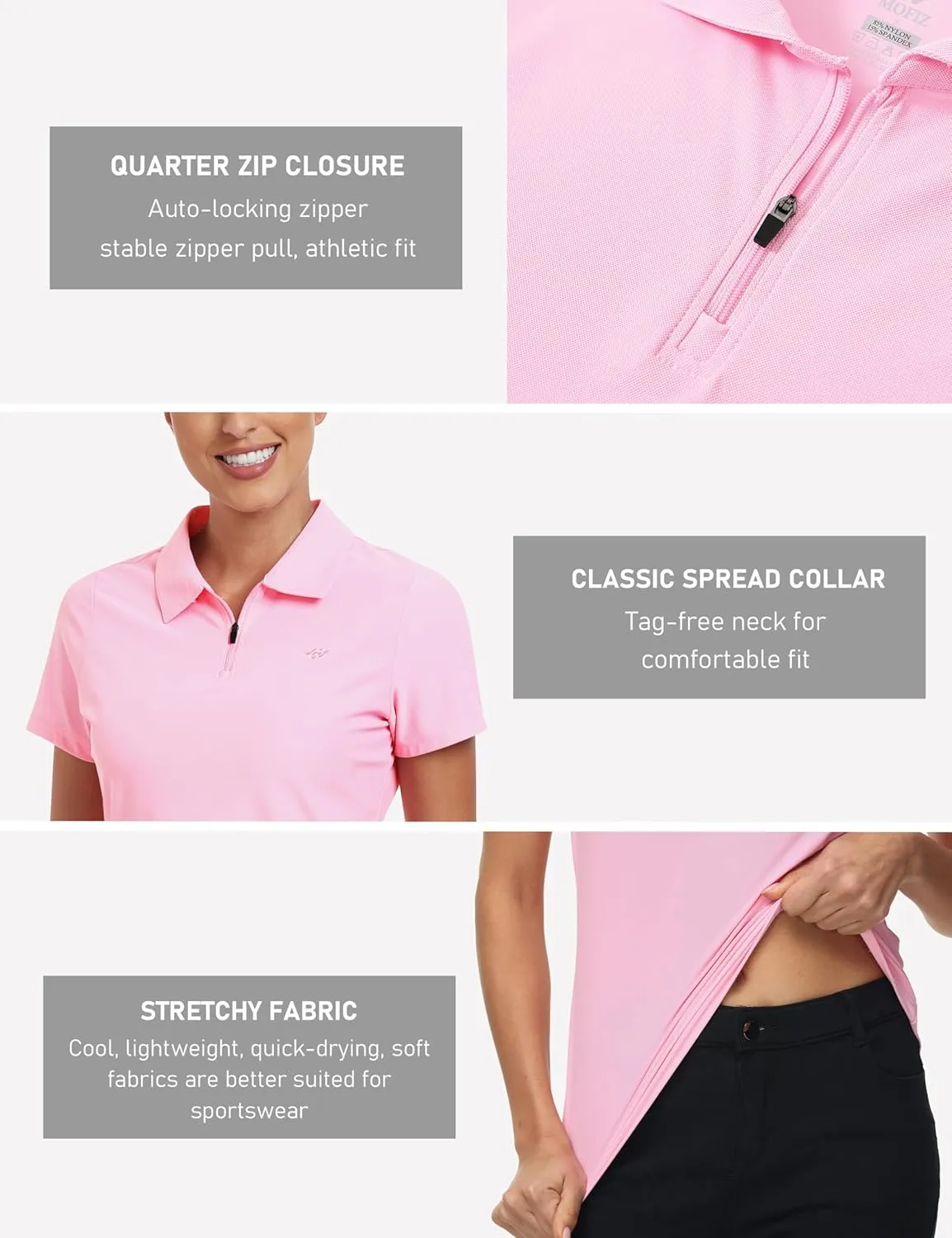 MoFiz Women's UPF 50  Golf Polo Tennis Shirt 1/4 Zip Short Sleeve Collared Athletic Top Quick Dry for Workout Outdoor Sports