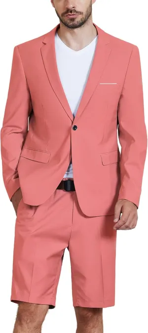 MY'S Men's 2 Piece Slim Fit Suit, One Button Blazer and Short Pants Set with Tie