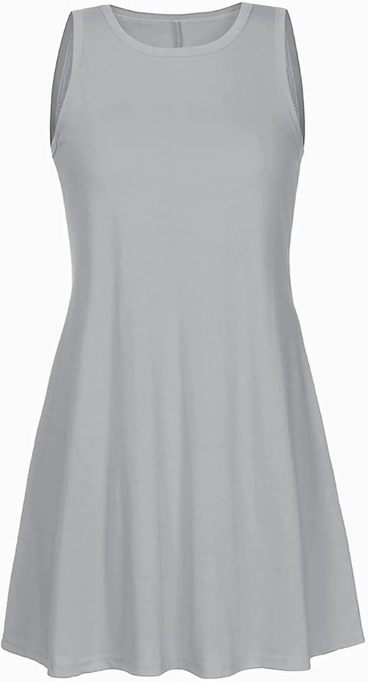 NATHGAM Tank Dress for Women Summer Beach Cover Up Sleeveless Mini Sundress Swing Casual Loose Fit T-Shirt Dress with Pockets