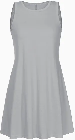 NATHGAM Tank Dress for Women Summer Beach Cover Up Sleeveless Mini Sundress Swing Casual Loose Fit T-Shirt Dress with Pockets