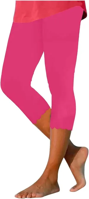 New Leggings for Women Lace Capri Leggings Slim Fit Yoga Pants Soft Lace Hem Stretch Crop Tights for Workout Running