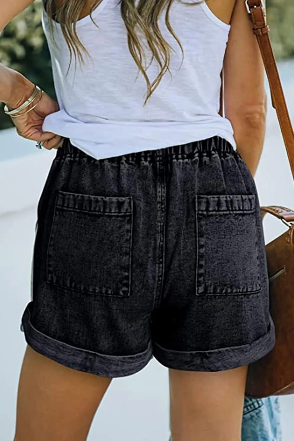 NEYOUQE Women's Casual Fashion Denim Shorts High Waisted Ripped Short Jeans Stretchy Drawstring Elastic Waist Jean 2025