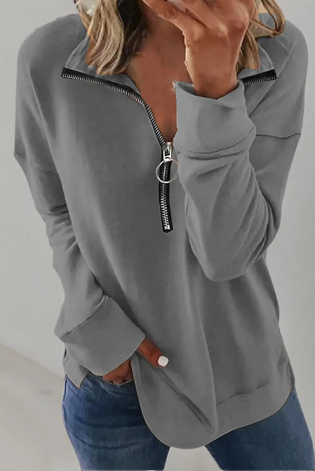 NEYOUQE Womens Fall Winter Fashion Sweatshirts Quarter Zip up pullover Polo sweatshirt women casual trendy crewneck tops