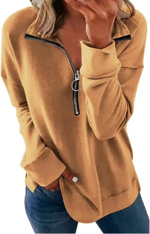 NEYOUQE Womens Fall Winter Fashion Sweatshirts Quarter Zip up pullover Polo sweatshirt women casual trendy crewneck tops
