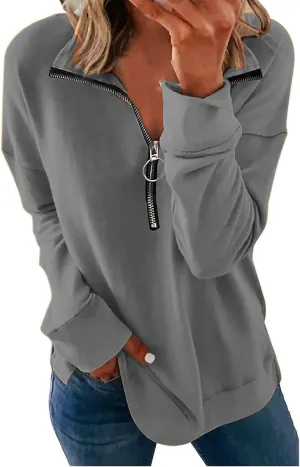 NEYOUQE Womens Fall Winter Fashion Sweatshirts Quarter Zip up pullover Polo sweatshirt women casual trendy crewneck tops