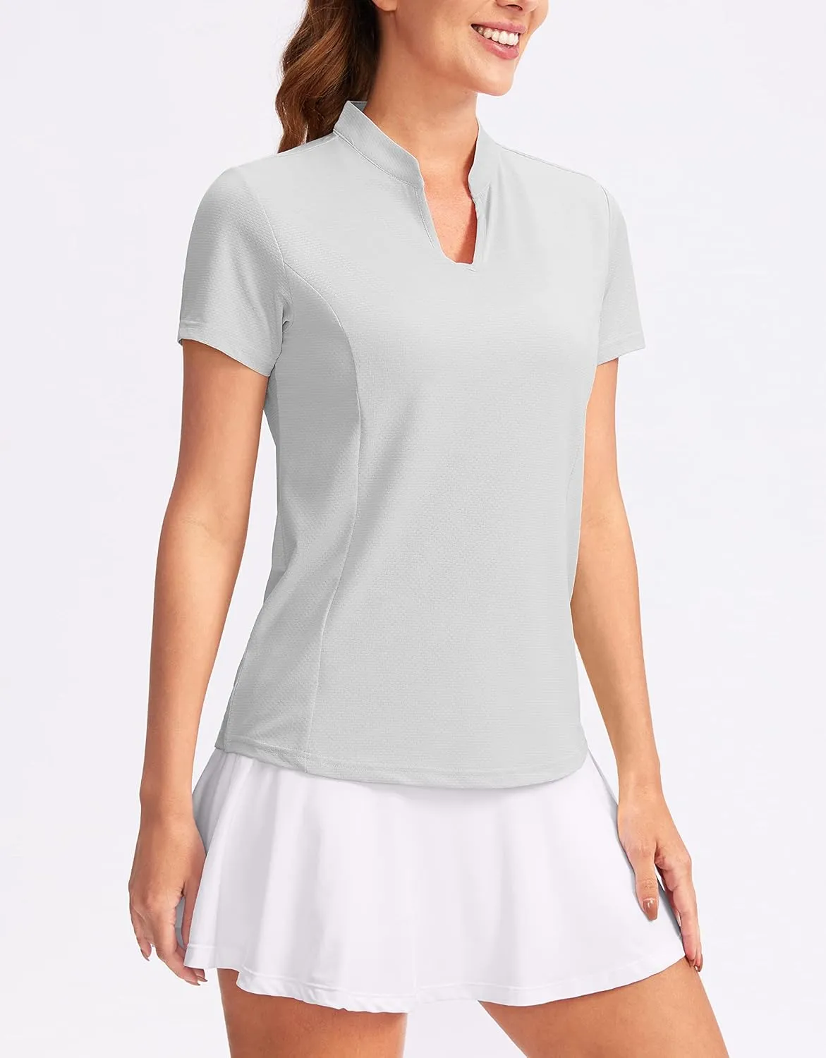 Obla Women's Golf Polo Shirt V-Neck Short Sleeve Collarless Quick Dry Tennis Running T Shirt Golf Tops for Women