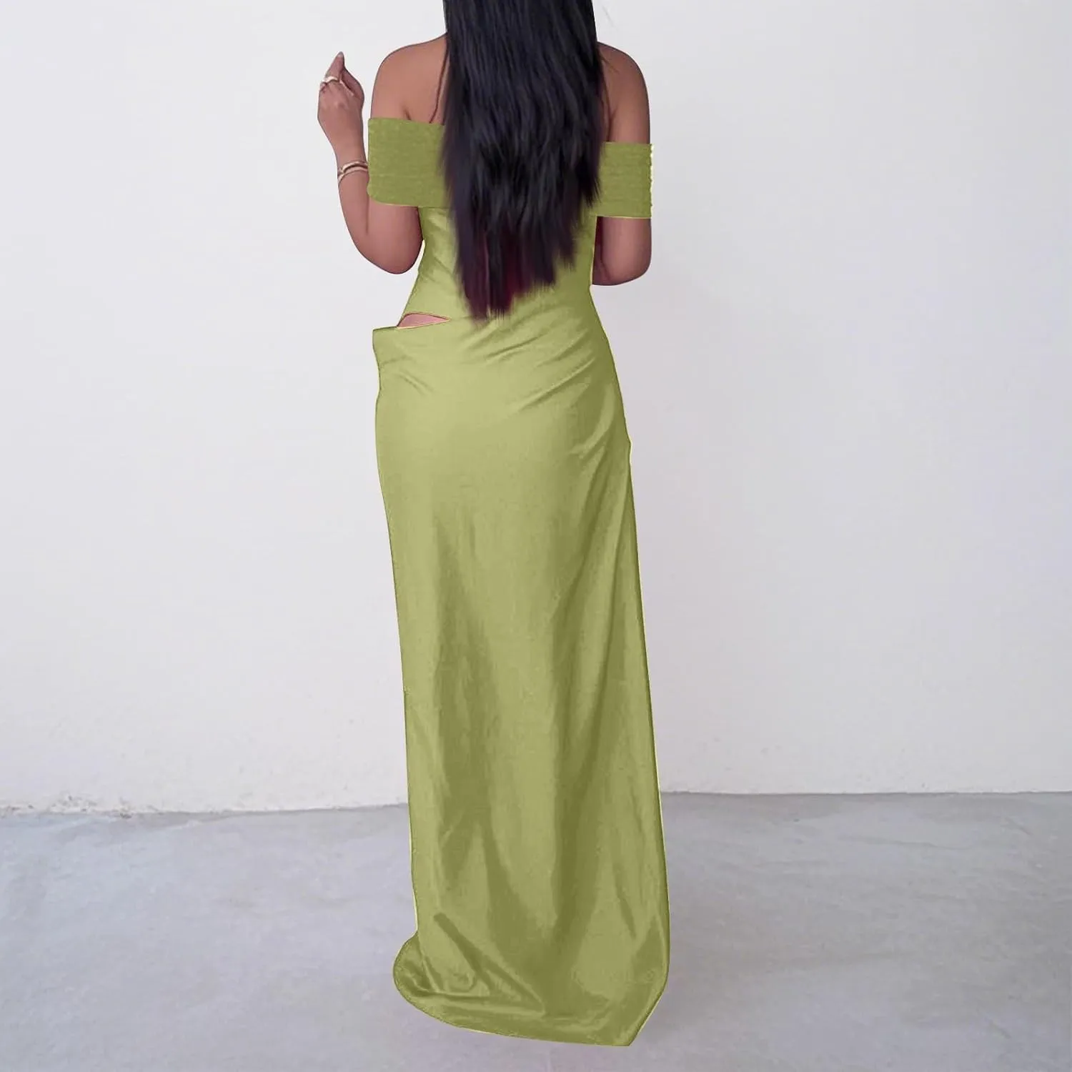 Off Shoulder Bridesmaid Dresses Long Ruched Chiffon Formal Evening Dress with Slit Woman Dresses Casual
