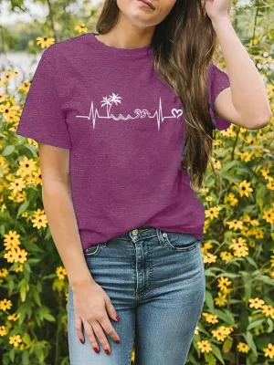 Outdoor Shirts for Women Retro Graphic Print Hiking Mountain T Shirts Summer Comfort Beach Hiking Workout Tee Tops