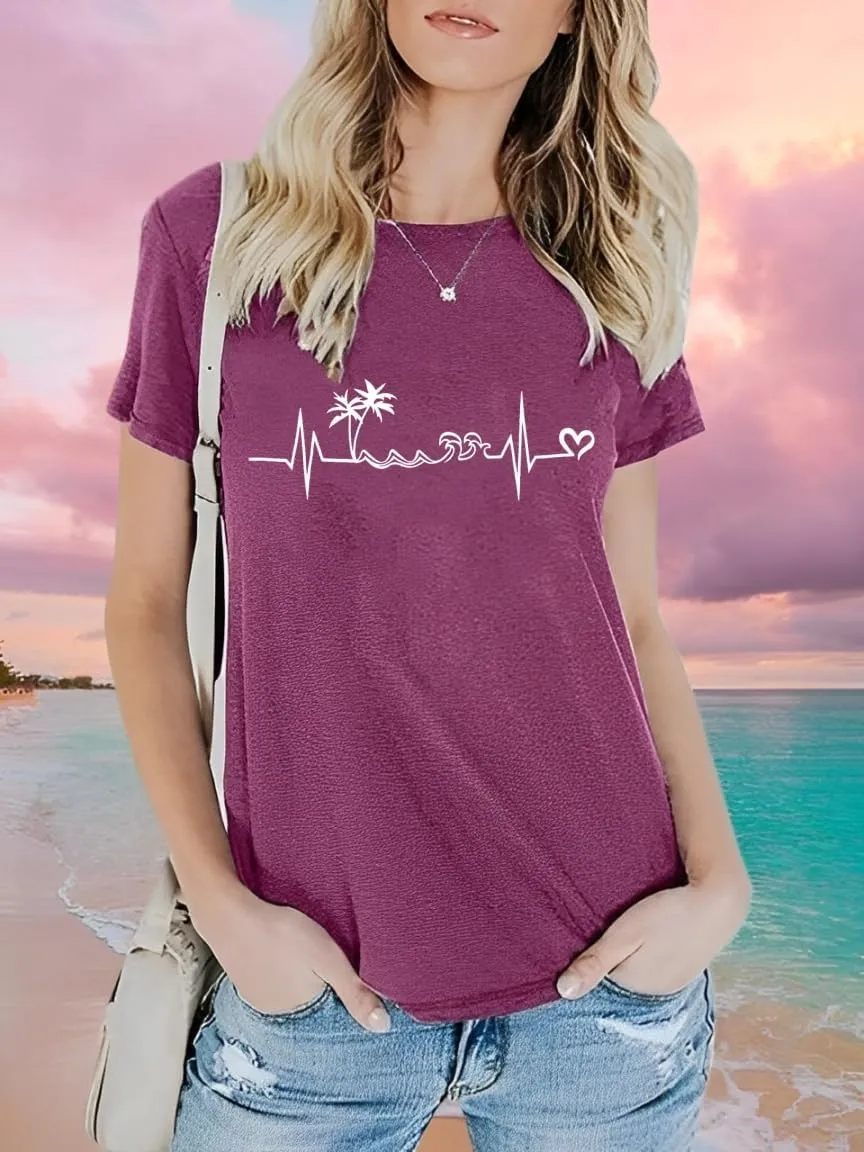 Outdoor Shirts for Women Retro Graphic Print Hiking Mountain T Shirts Summer Comfort Beach Hiking Workout Tee Tops