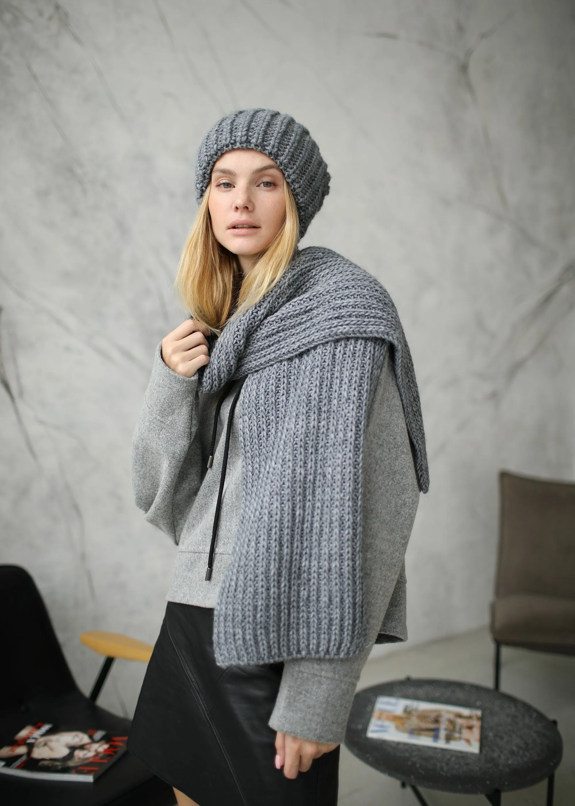 Oversized Alpaca Wool Scarf - Grey