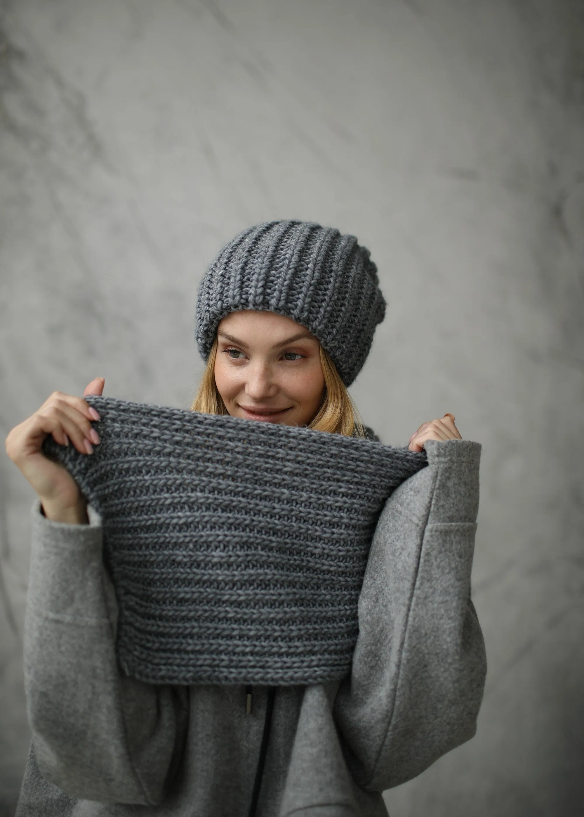 Oversized Alpaca Wool Scarf - Grey