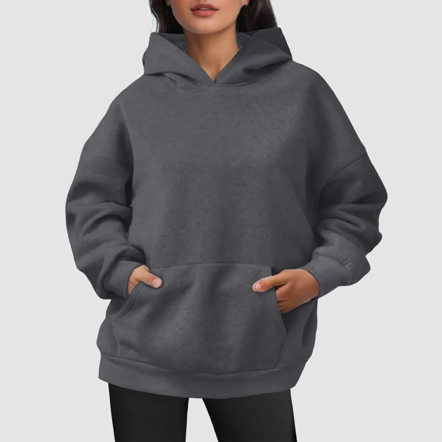 Oversized Plain Hoodies for Women Casual Trendy 2024 Fall Outfits Fleece Y2K Sweatshirts Pullover Long Sleeve Tops