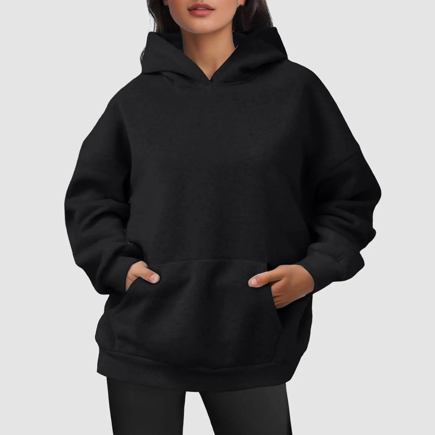 Oversized Plain Hoodies for Women Casual Trendy 2024 Fall Outfits Fleece Y2K Sweatshirts Pullover Long Sleeve Tops