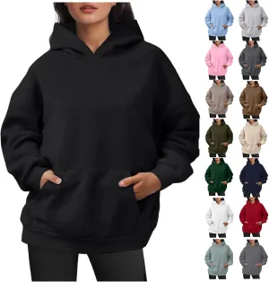 Oversized Plain Hoodies for Women Casual Trendy 2024 Fall Outfits Fleece Y2K Sweatshirts Pullover Long Sleeve Tops