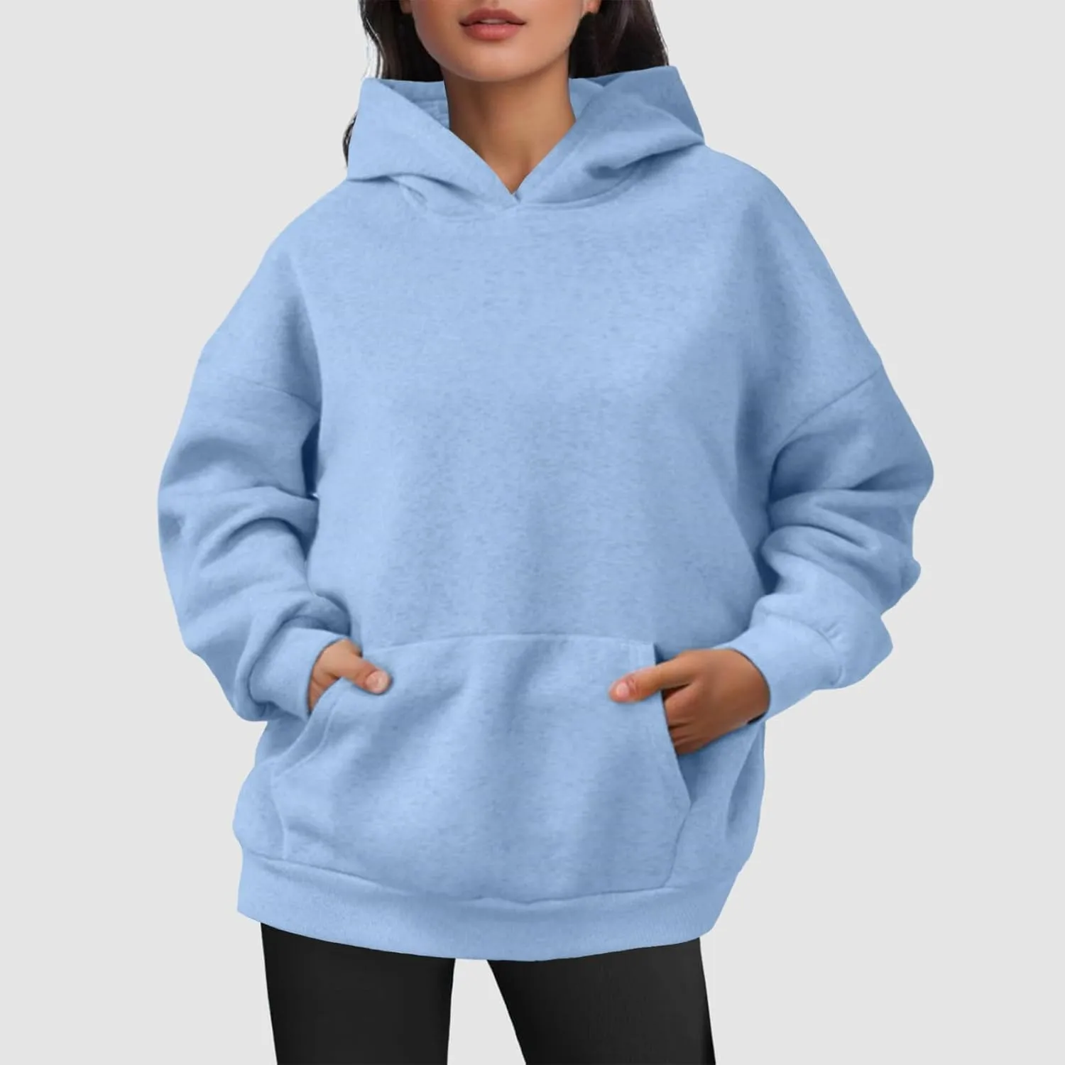 Oversized Plain Hoodies for Women Casual Trendy 2024 Fall Outfits Fleece Y2K Sweatshirts Pullover Long Sleeve Tops