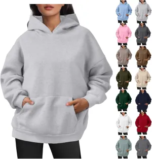 Oversized Plain Hoodies for Women Casual Trendy 2024 Fall Outfits Fleece Y2K Sweatshirts Pullover Long Sleeve Tops