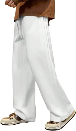 OYOANGLE Men's Textured Elastic Drawstring Waist Straight Leg Pants Casual Track Pants Sweatpants