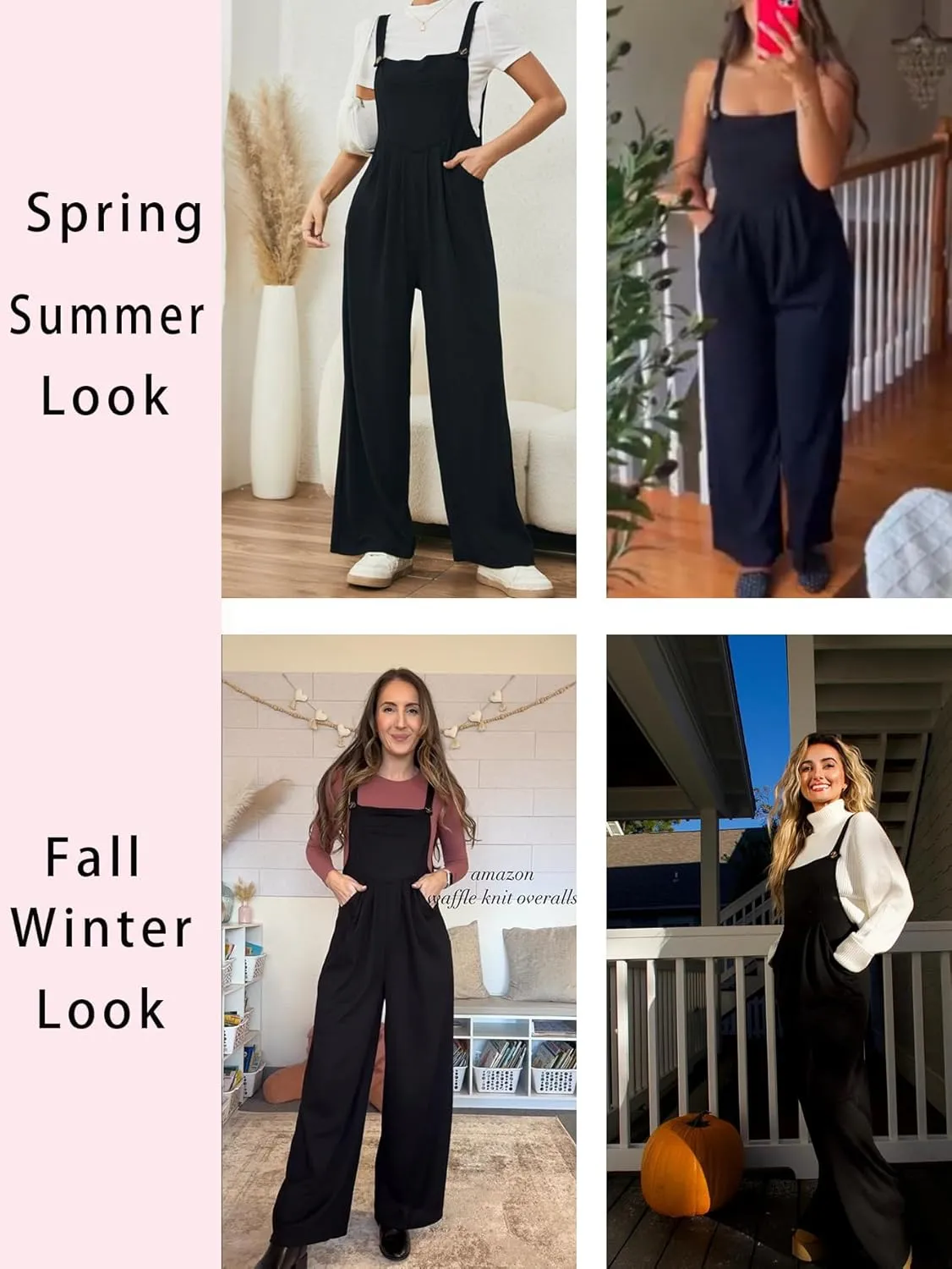 OYOANGLE Women's Casual Loose Wide Leg Pinafore Pants with Pocket Overalls jumpsuit