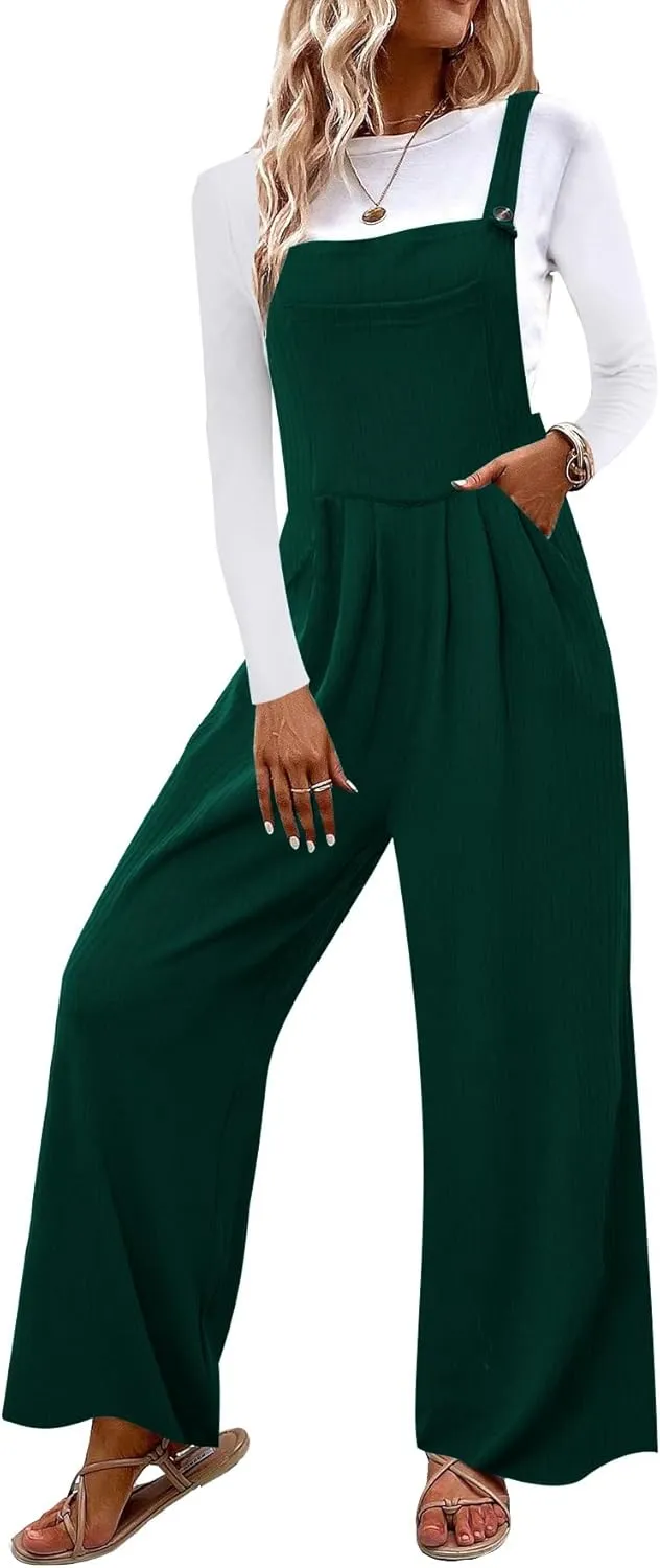 OYOANGLE Women's Casual Loose Wide Leg Pinafore Pants with Pocket Overalls jumpsuit