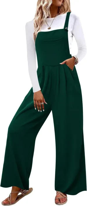 OYOANGLE Women's Casual Loose Wide Leg Pinafore Pants with Pocket Overalls jumpsuit