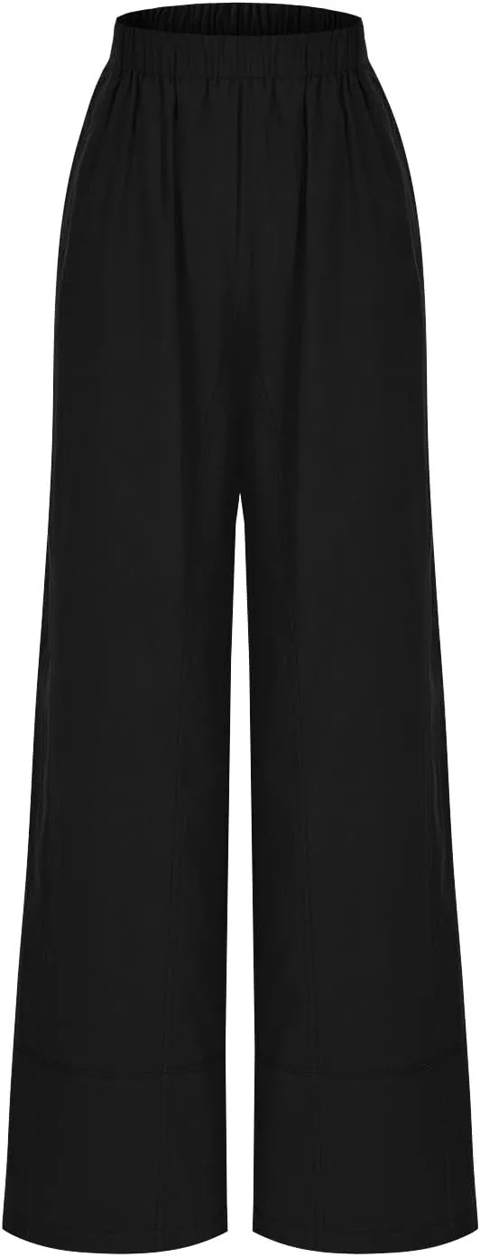 Palazzo Pants for Women Casual Elastic High Waist Straight Leg Pant Summer Cotton Linen Boho Trousers with Pockets