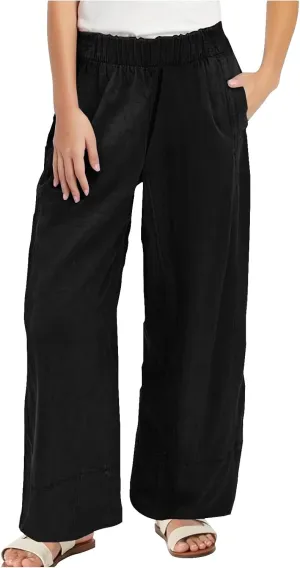 Palazzo Pants for Women Casual Elastic High Waist Straight Leg Pant Summer Cotton Linen Boho Trousers with Pockets