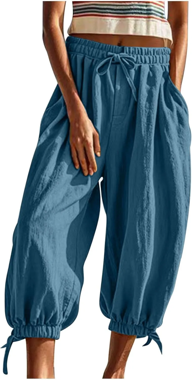 Palazzo Pants for Women Dressy Casual High Waist Drawstring Wide Leg Pants Plus Size Summer Beach Cropped Trousers 2025