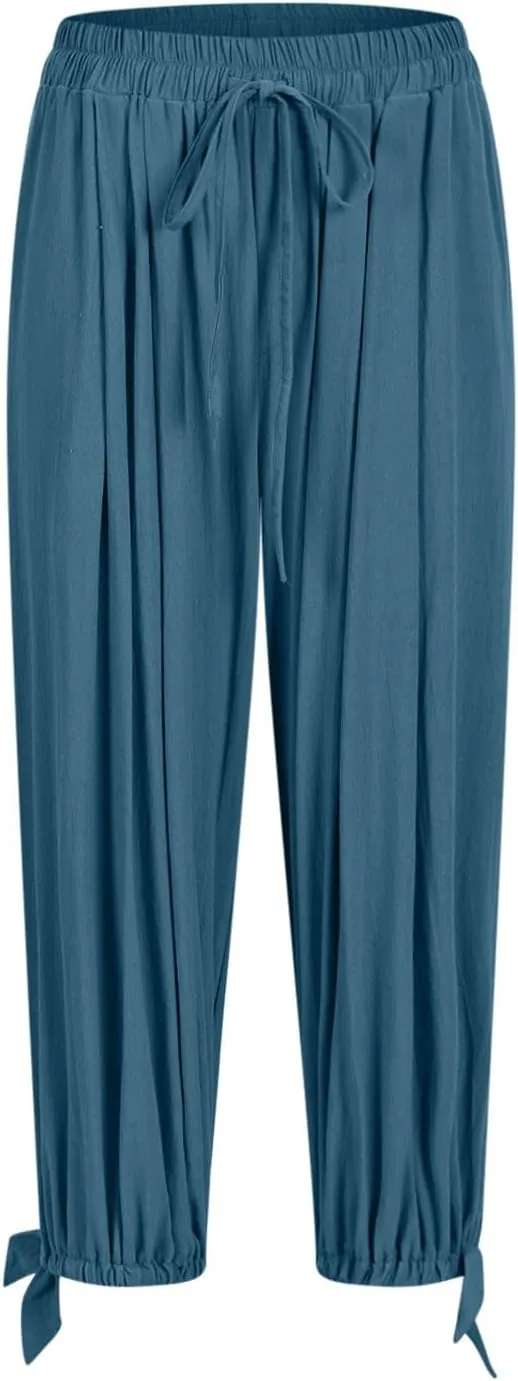 Palazzo Pants for Women Dressy Casual High Waist Drawstring Wide Leg Pants Plus Size Summer Beach Cropped Trousers 2025