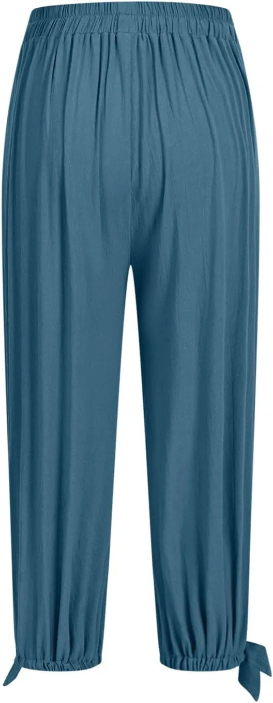 Palazzo Pants for Women Dressy Casual High Waist Drawstring Wide Leg Pants Plus Size Summer Beach Cropped Trousers 2025