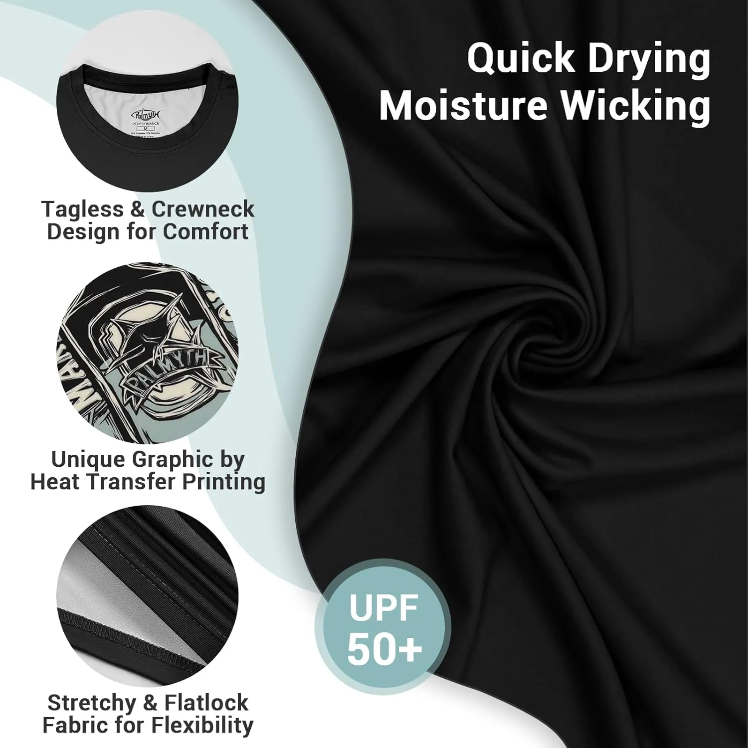 Palmyth Mens Fishing Shirts Short Sleeve UPF 50  T-Shirt UV Sun Protection SPF Tee Quick Dry