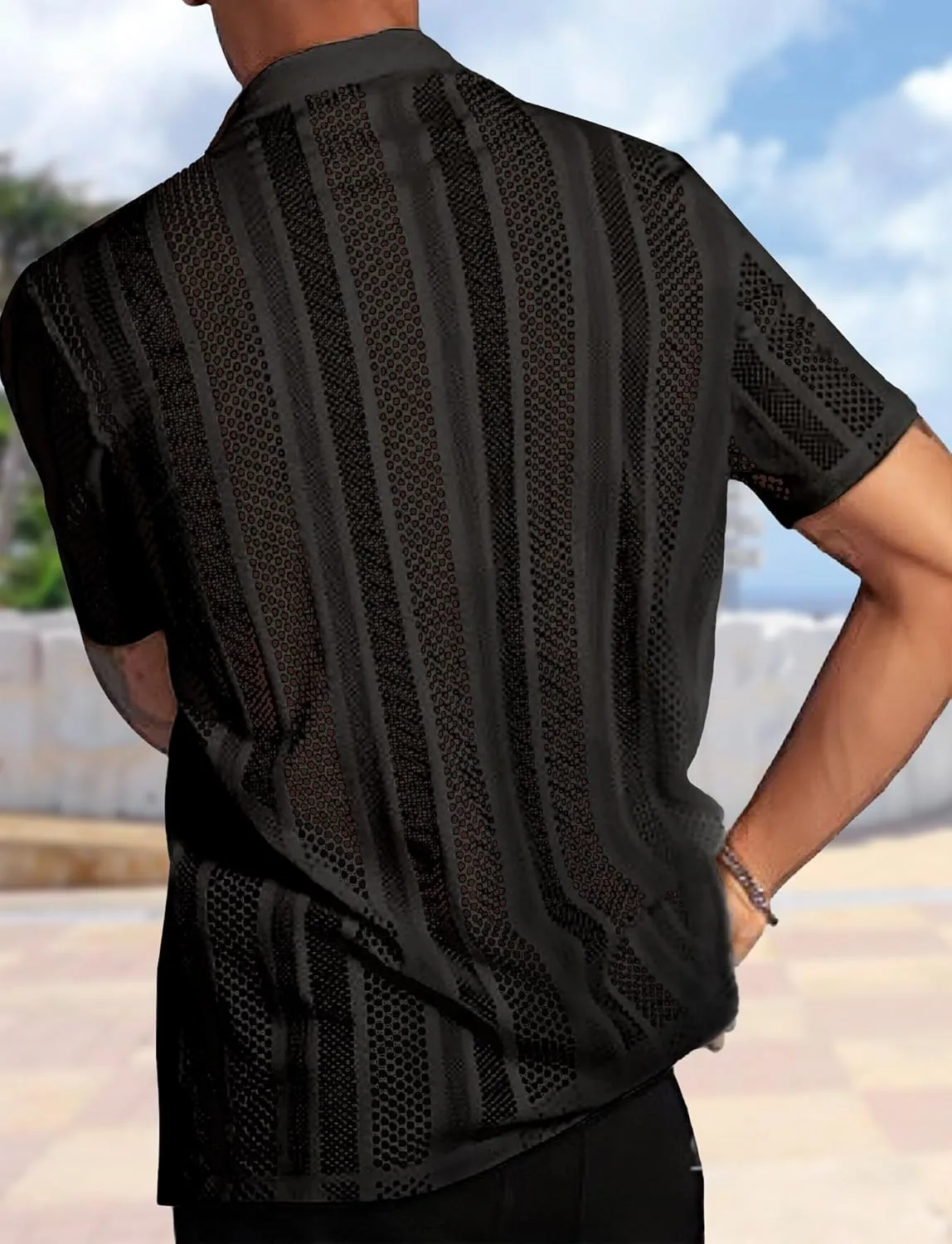 Panegy Men's Sheer Top Disco Rave Festival Outfits Rock Bands Nightclub Party Tee Shirts Blouse 70s Streetwear