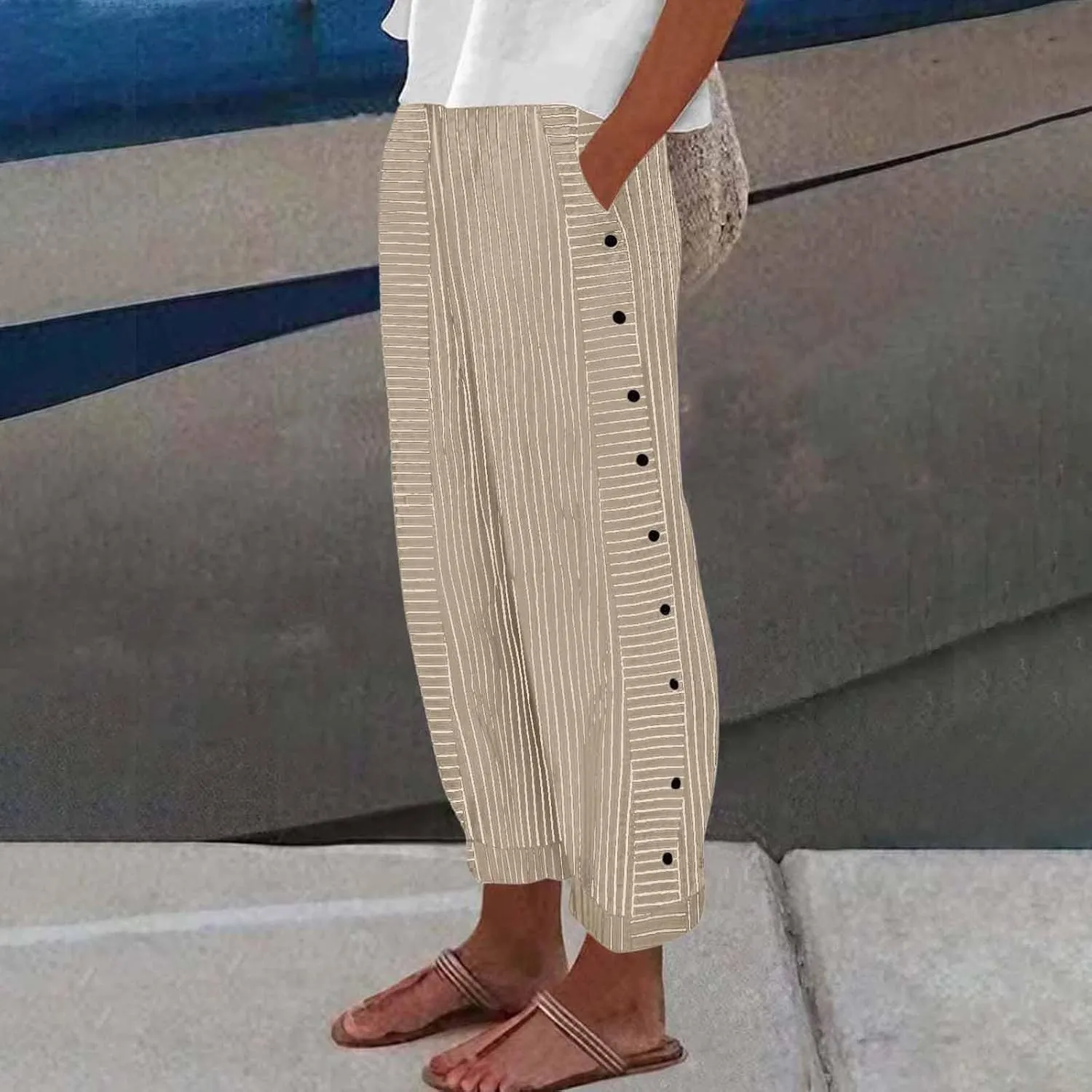 Pants for Women, Peasant Pants Straight Leg Linen Summer Casual Trendy Women