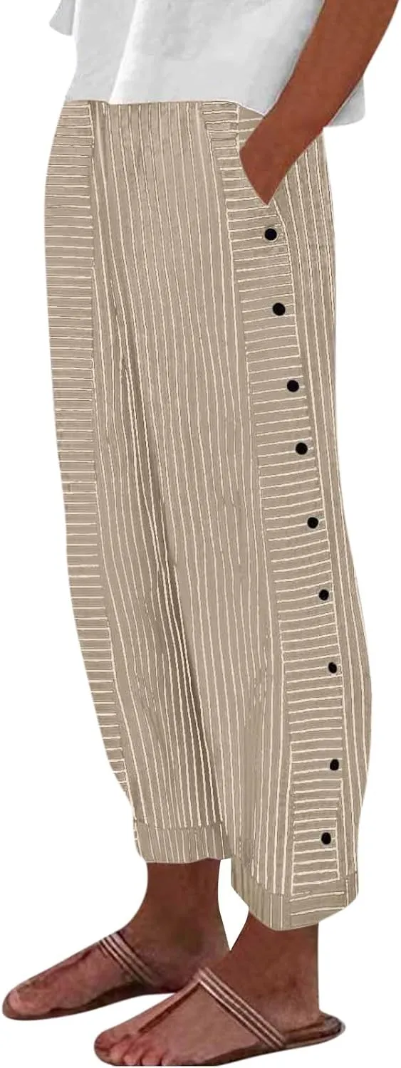Pants for Women, Peasant Pants Straight Leg Linen Summer Casual Trendy Women