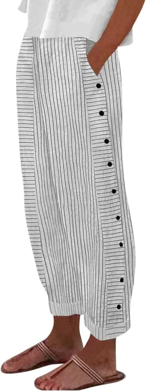 Pants for Women, Peasant Pants Straight Leg Linen Summer Casual Trendy Women