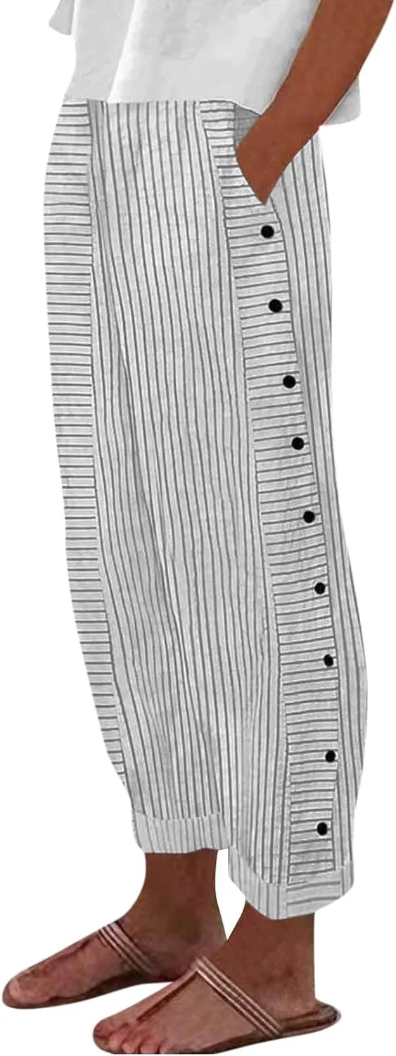 Pants for Women, Peasant Pants Straight Leg Linen Summer Casual Trendy Women