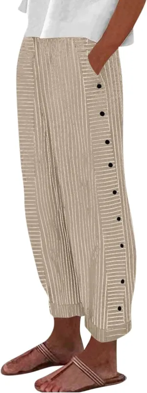 Pants for Women, Peasant Pants Straight Leg Linen Summer Casual Trendy Women