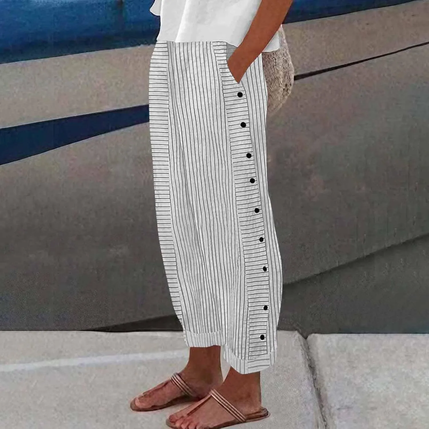 Pants for Women, Peasant Pants Straight Leg Linen Summer Casual Trendy Women