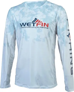 Performance Fishing Shirt Long Sleeve UPF 50  Sun Protection, Light Blue Tie-Dye Quick-Dry Moisture-Wicking Outdoor Shirt