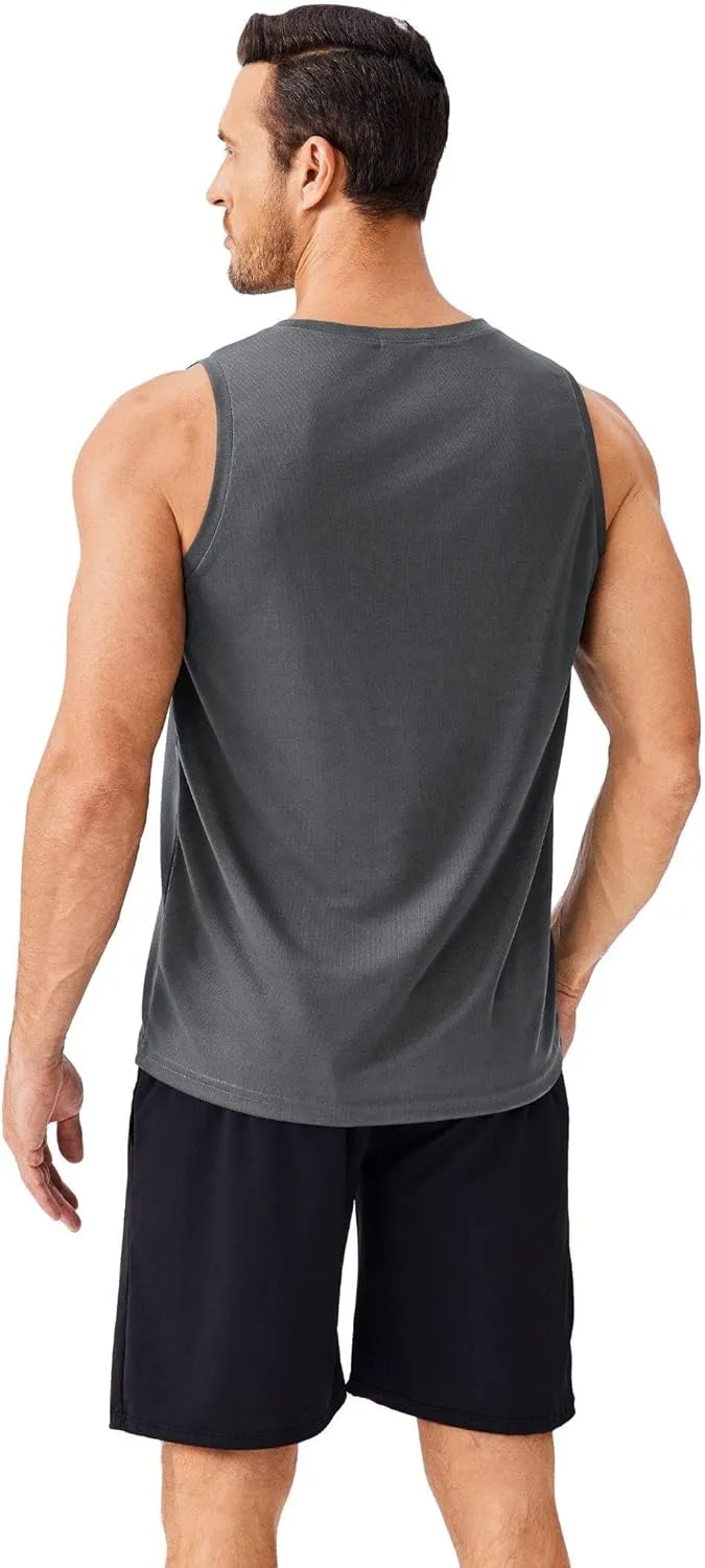 PINSPARK Men's 3 Pack Workout Tank Tops Quick Dry Sleeveless Muscle Tee Gym Bodybuilding Fitness Shirts for Men