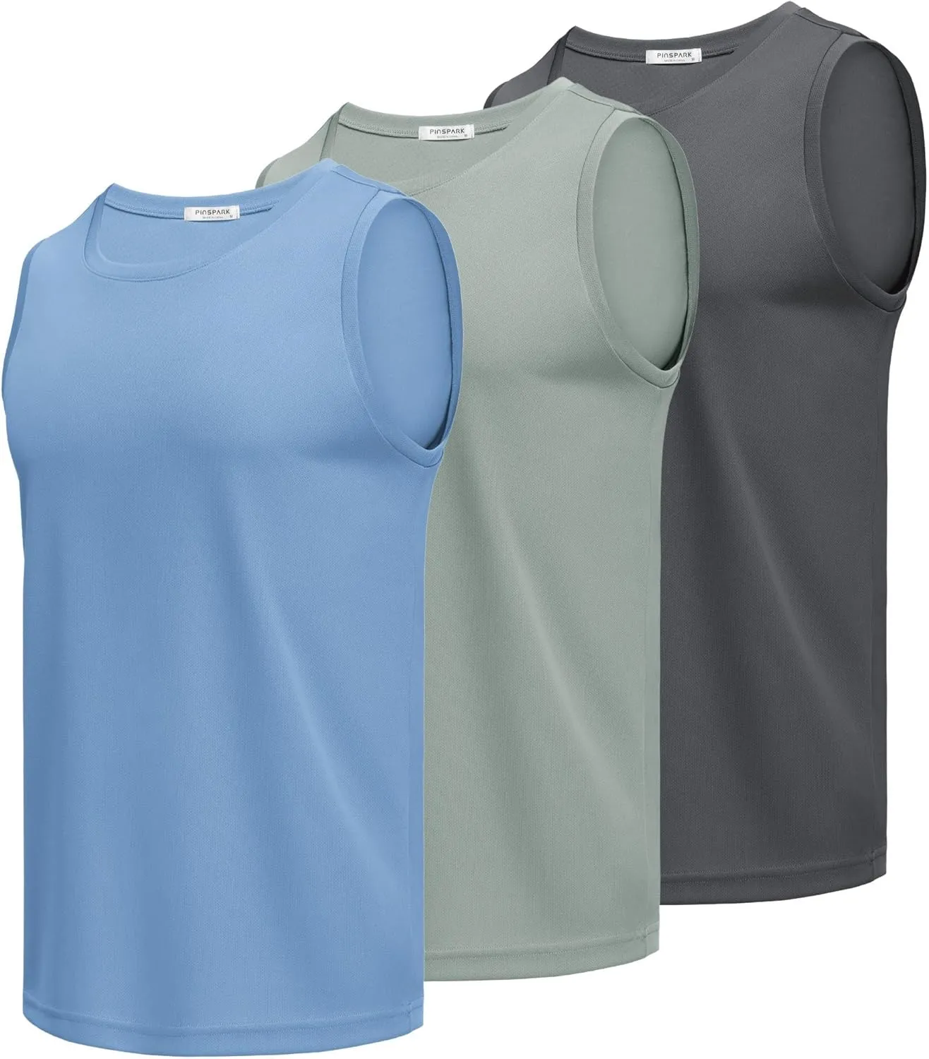 PINSPARK Men's 3 Pack Workout Tank Tops Quick Dry Sleeveless Muscle Tee Gym Bodybuilding Fitness Shirts for Men