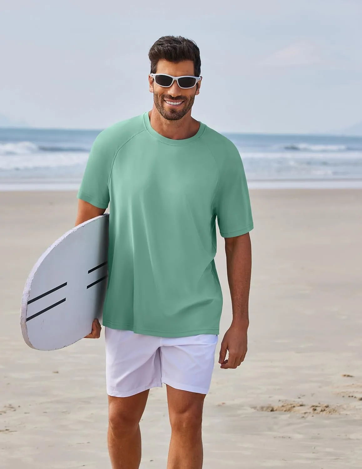 PINSPARK Mens Swim Shirt Short Sleeve UPF 50  Sun Protection Shirts Rash Guard Quick Dry Tshirts Beach Water Athletic Shirt