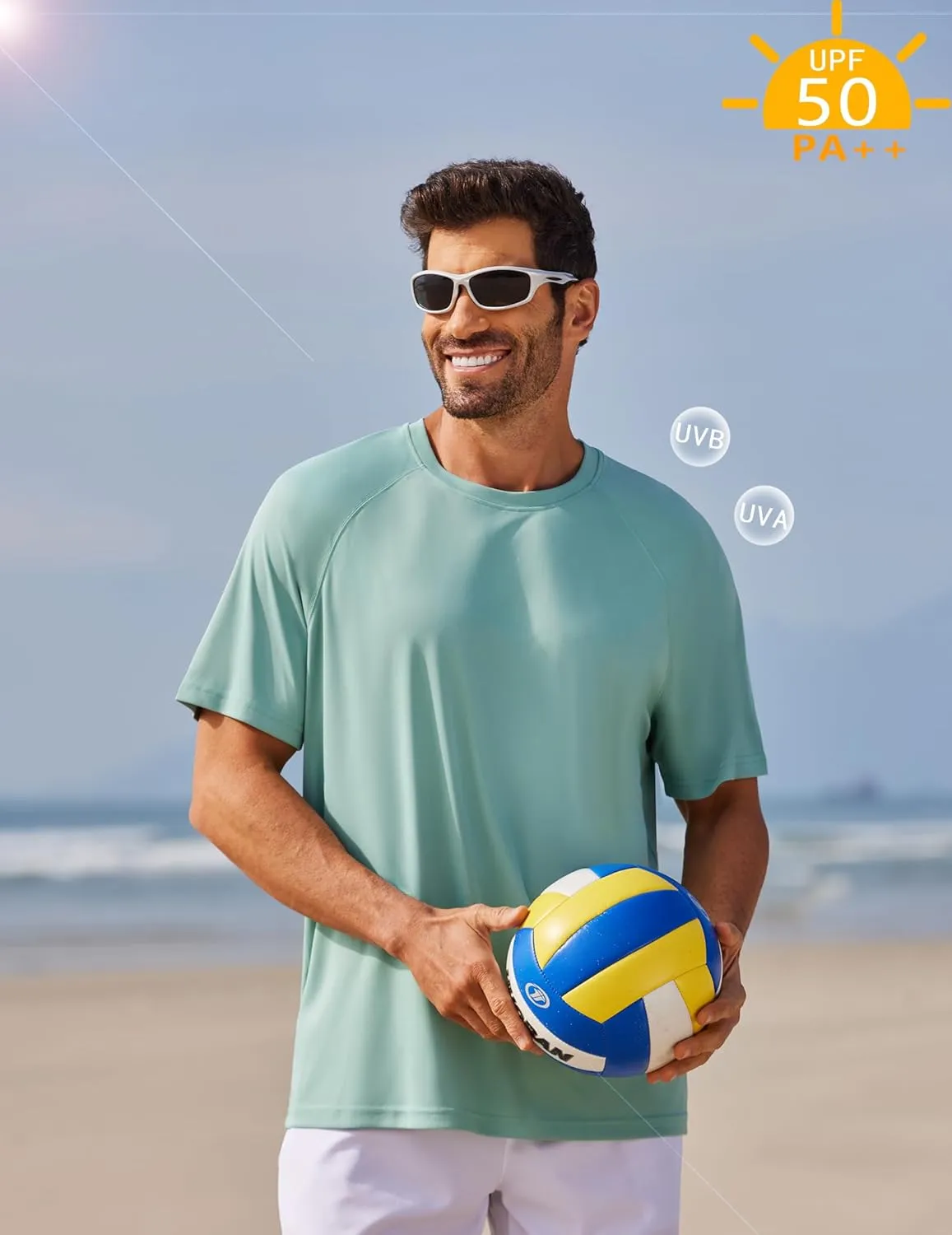 PINSPARK Mens Swim Shirt Short Sleeve UPF 50  Sun Protection Shirts Rash Guard Quick Dry Tshirts Beach Water Athletic Shirt