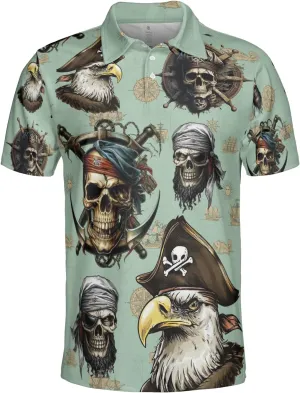 Pirate Polo Shirts for Men - Pirate Lover Stylish Mens Goft Shirt Casual Short Sleeve Button Down Outfit Set 67