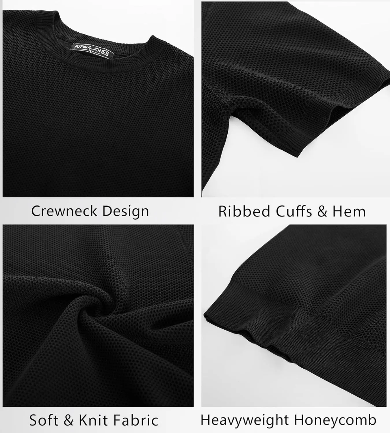 PJ PAUL JONES Men's T-Shirts Casual Knit Short Sleeve Crewneck Honeycomb Waffle Solid Knitted Pullover Tees