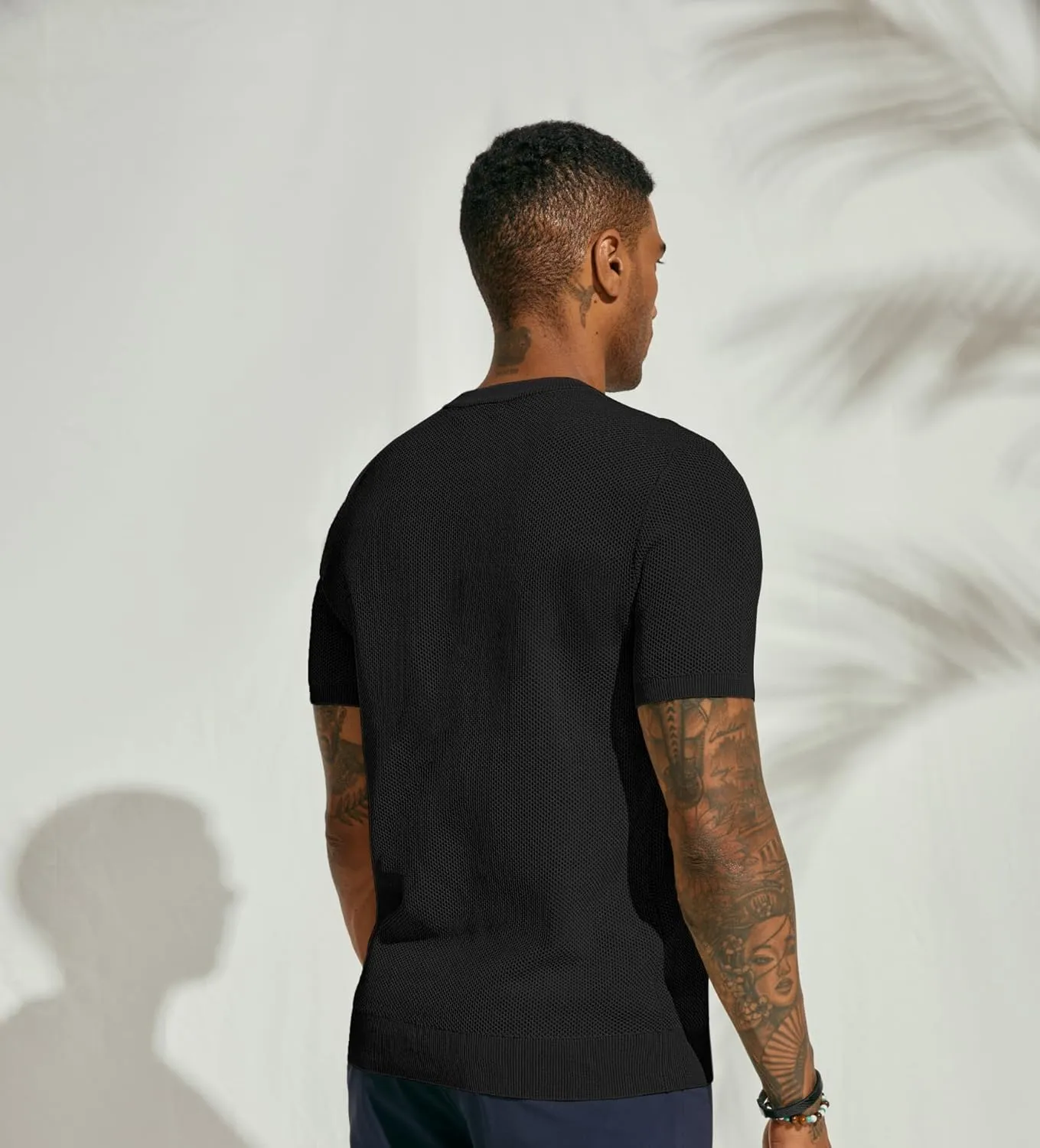 PJ PAUL JONES Men's T-Shirts Casual Knit Short Sleeve Crewneck Honeycomb Waffle Solid Knitted Pullover Tees